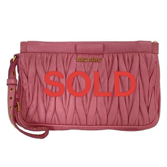 Miu Miu Handbags - miumiu Matelasse Pink Leather Clutch Bag 422-052625